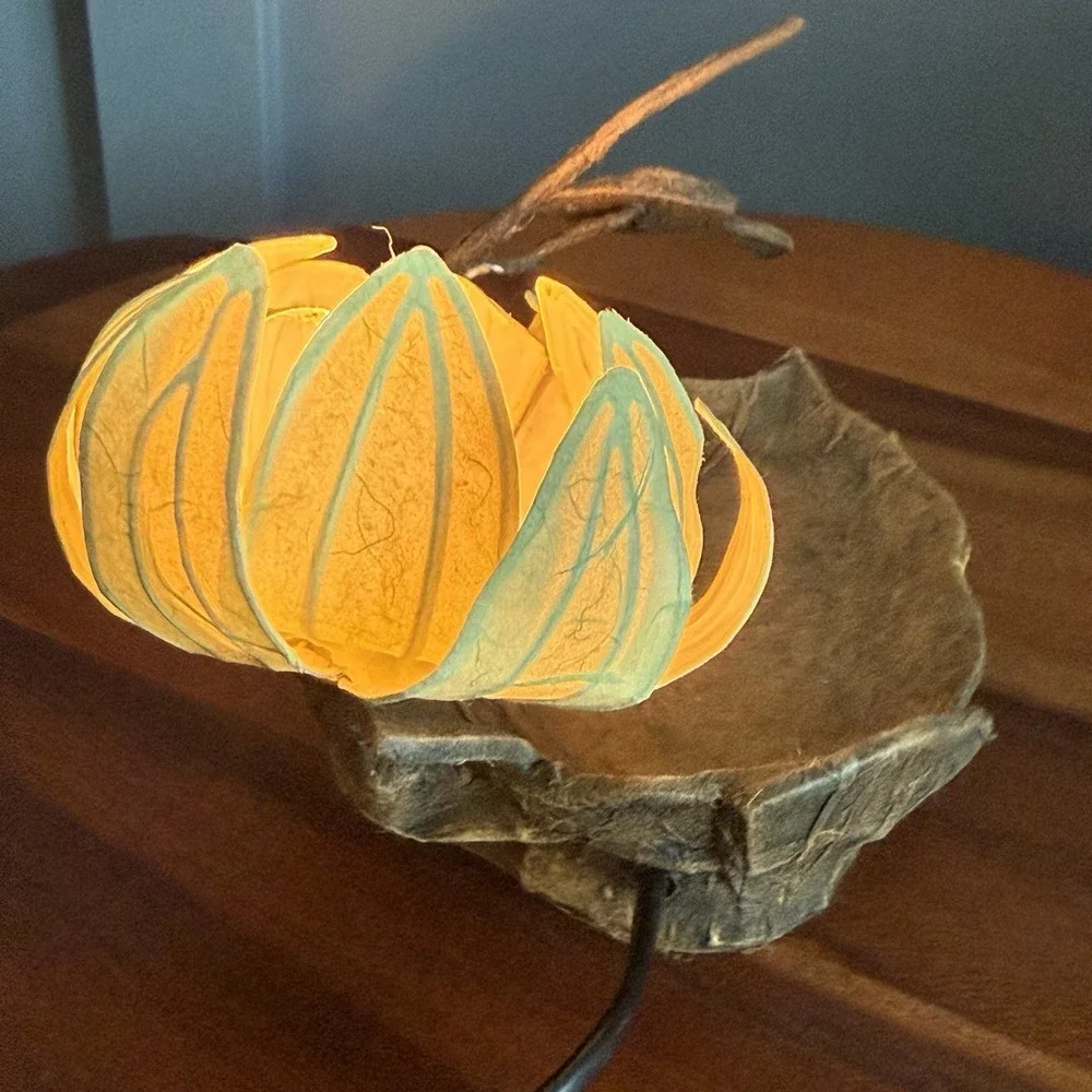 Korean Hanji Mulberry Paper Touch Lamp Leaf Flower Accent Light Soft Green